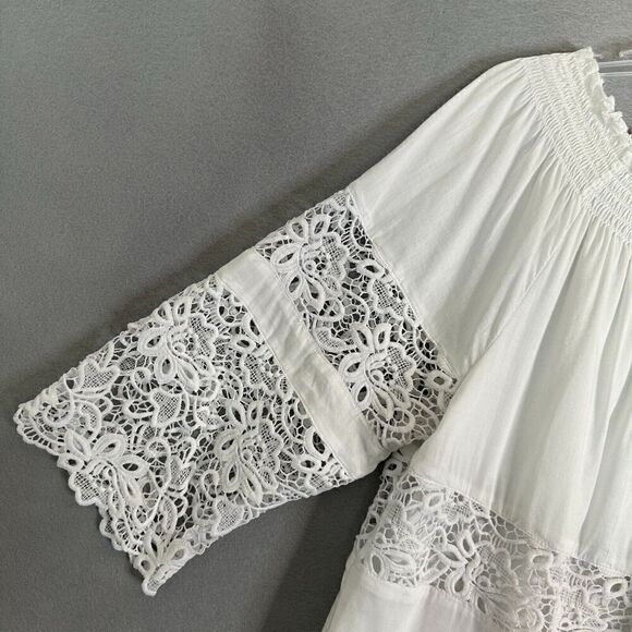 Chicos Blouse Womens Sz Medium White Floral Lace 3/4 Sleeve Round Neck Pullover - Picture 6 of 16